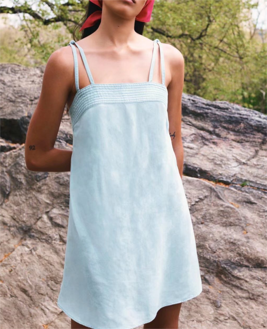 Blue Square-Neck Cami Mini Dress
