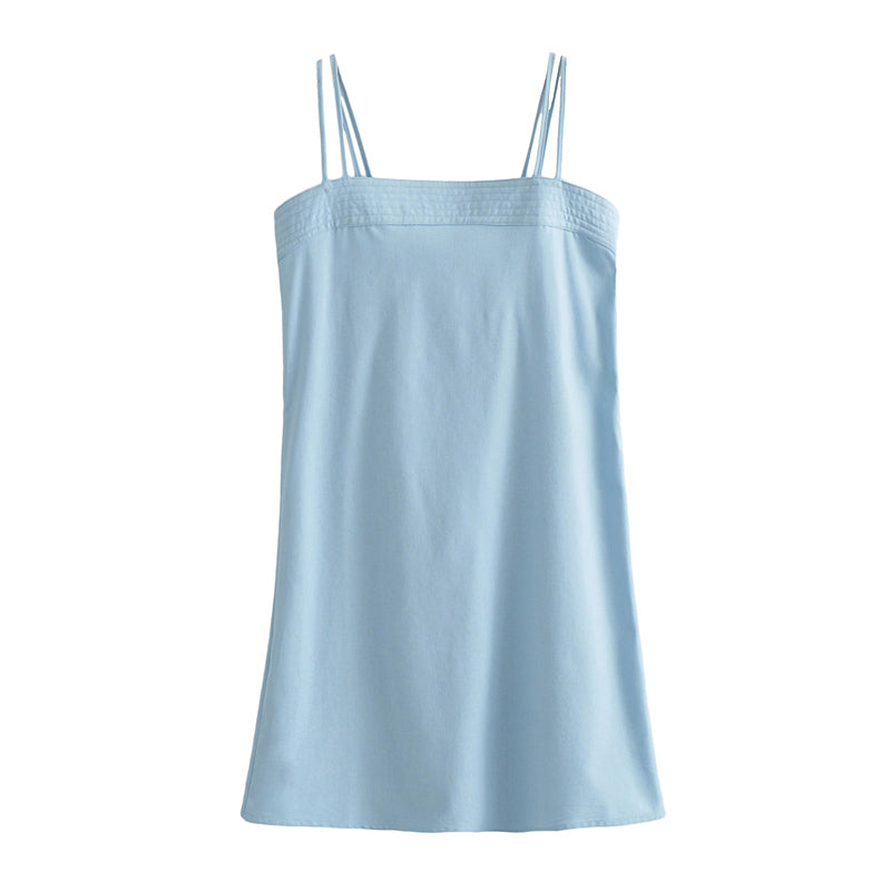 Blue Square-Neck Cami Mini Dress