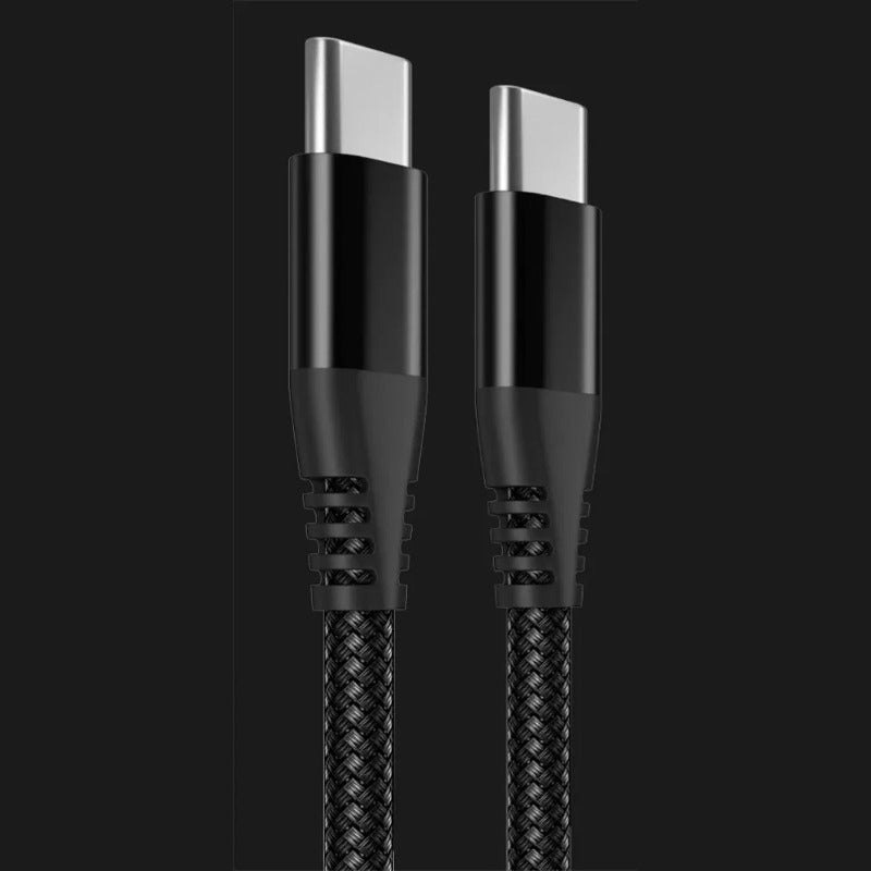 Black braided USB-C to USB-C cable connectors