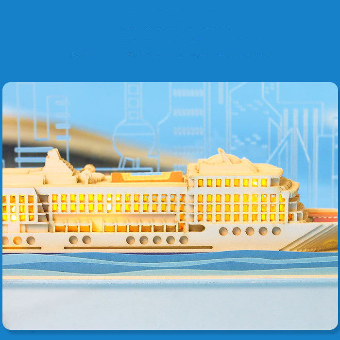 Close-up of the laser-cut paper cruise ship
