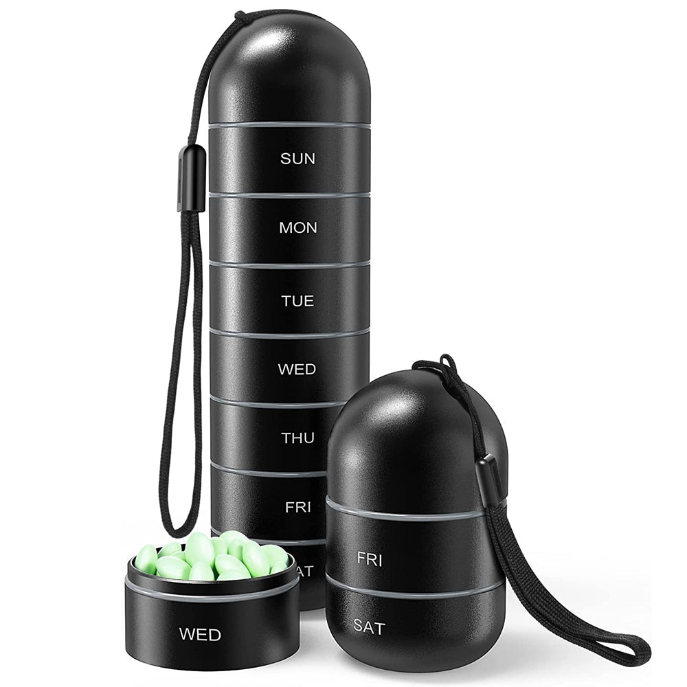 Aluminum 7-Day Waterproof Pill Case - Black