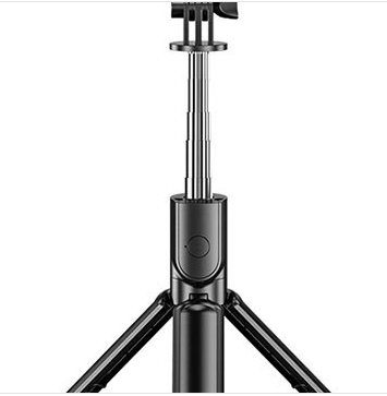 Selfie stick tripod legs close-up