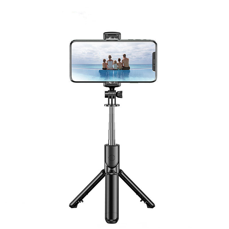 Bluetooth selfie stick tripod with phone, black