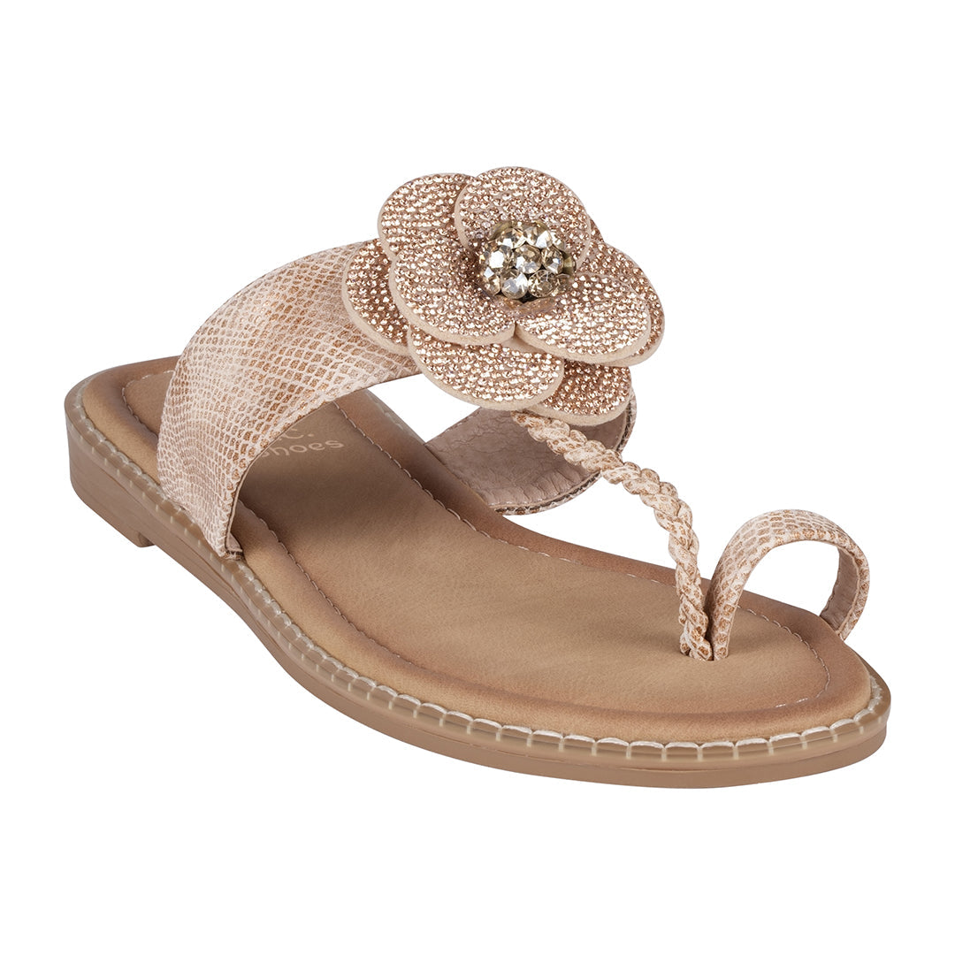 Blossom Rose Gold Flower Toe-Ring Flat Sandals