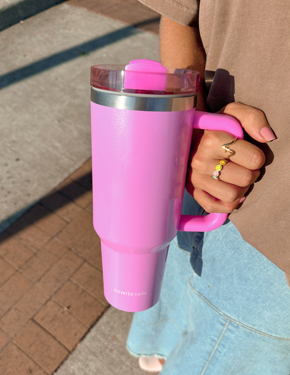 Basics Pink 40oz Insulated Tumbler with Handle