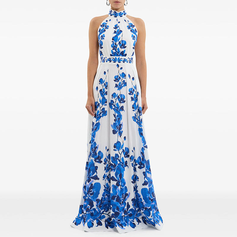 Blue Floral Halter Maxi Dress