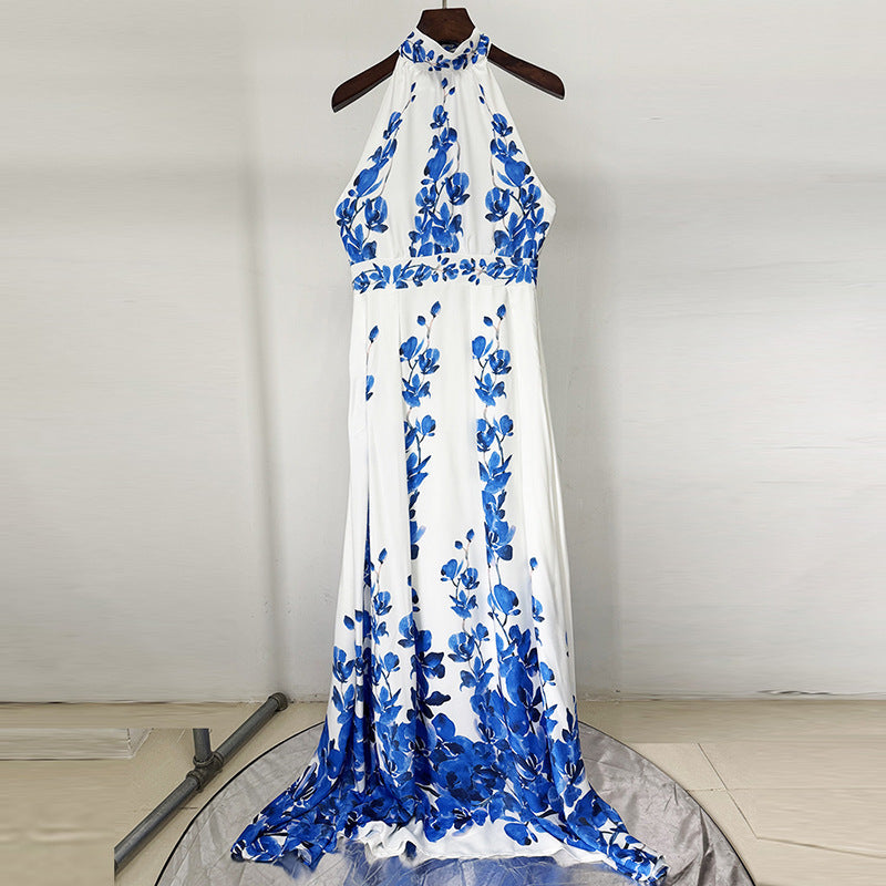 Blue Floral Halter Maxi Dress