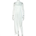 Asymmetric High-Neck Sleeveless Maxi Dress