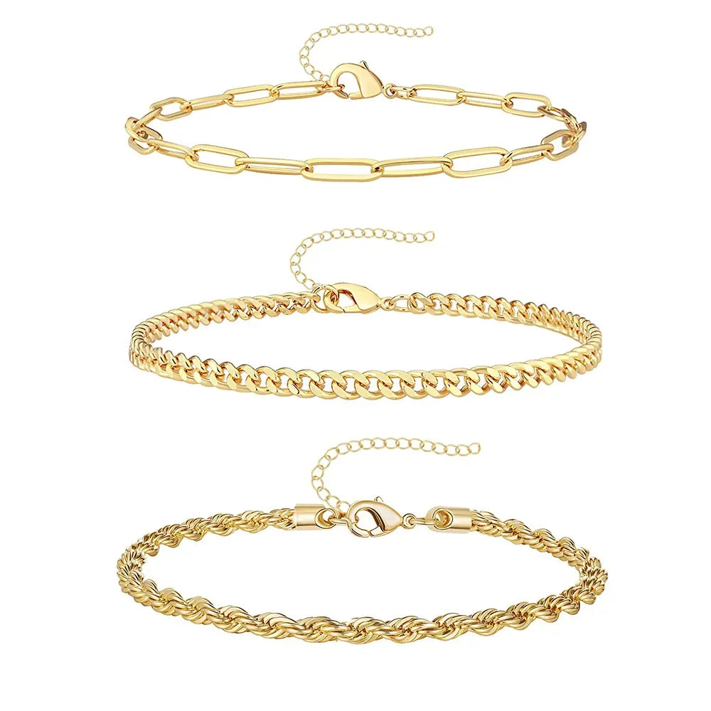 3-Piece Gold Stainless Steel Anklet Set
