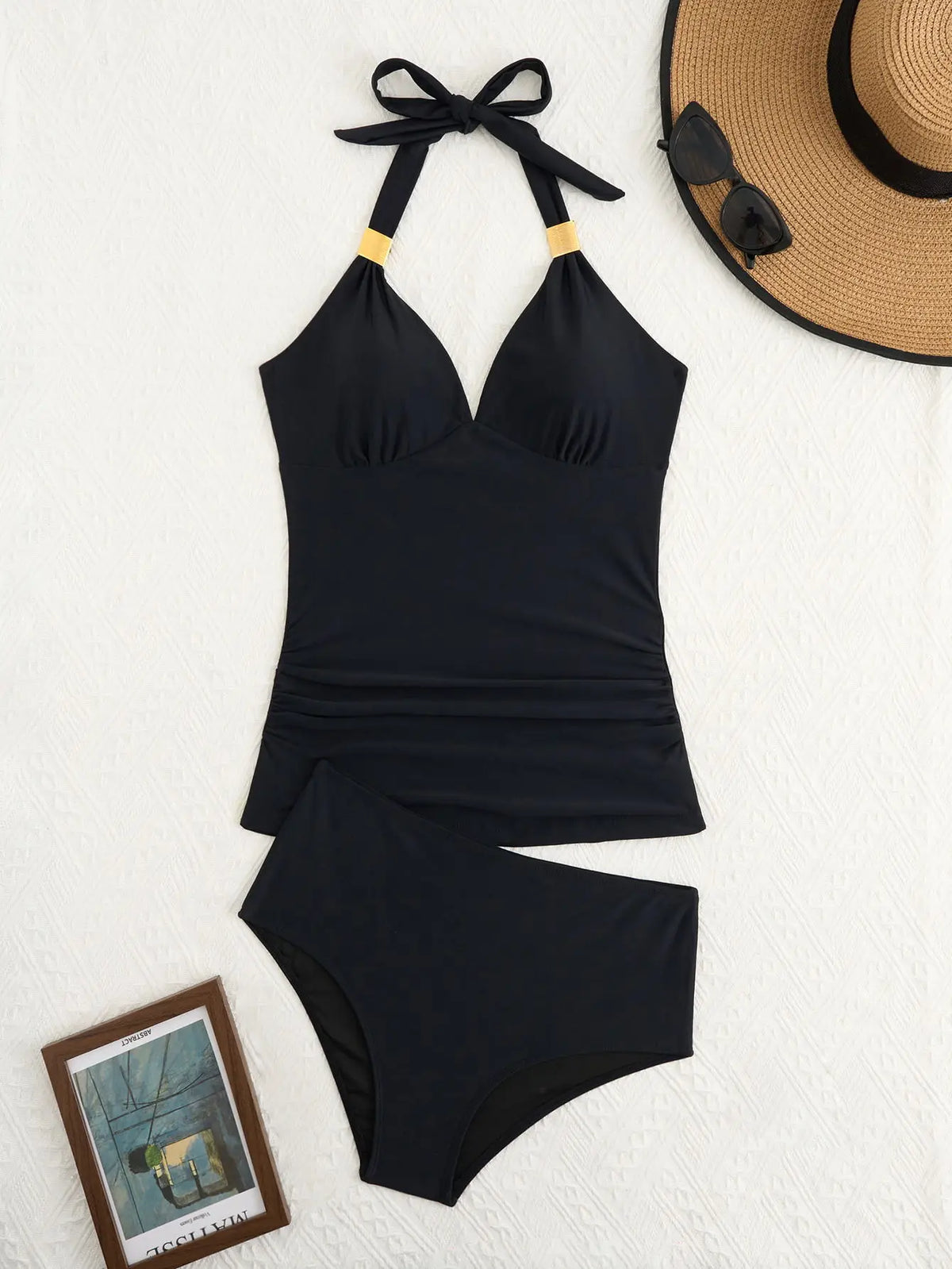 Black Halter Tankini with Swim Shorts