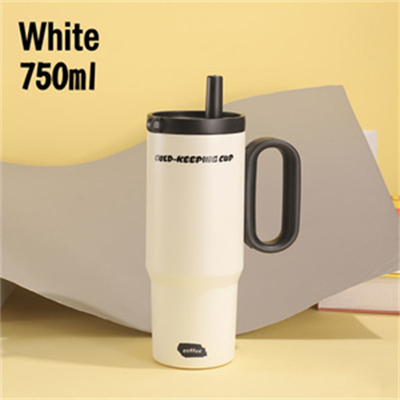 26oz Insulated Tumbler with Handle & Straw - White