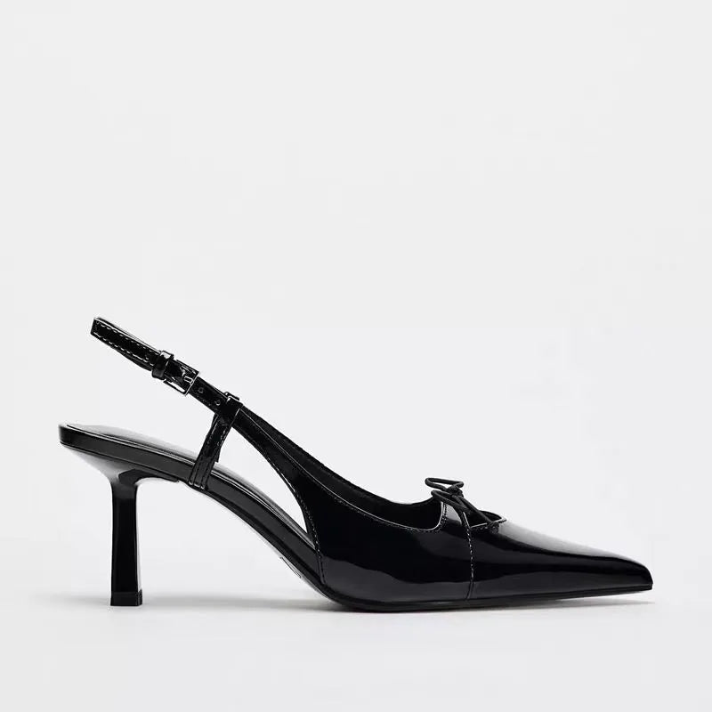 Black Patent Bow Pointed-Toe Heels