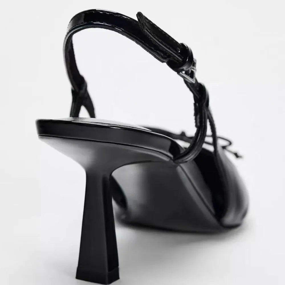 Black Patent Bow Pointed-Toe Heels