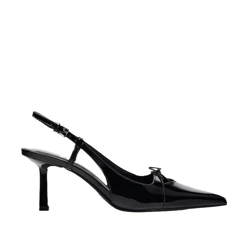 Black Patent Bow Pointed-Toe Heels