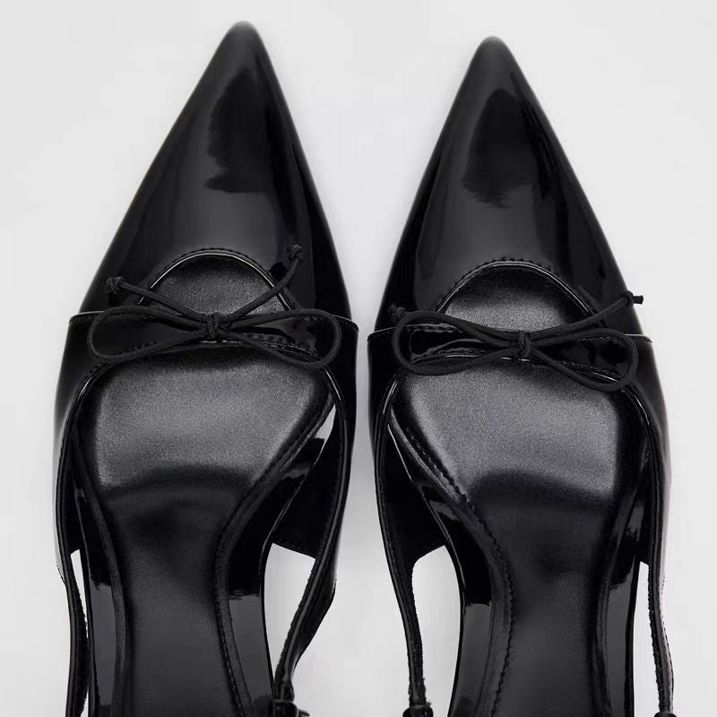Black Patent Bow Pointed-Toe Heels