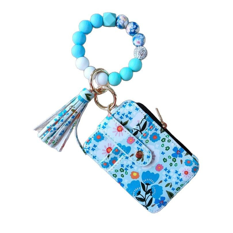 Bead Wristlet Keychain with Card Pouch