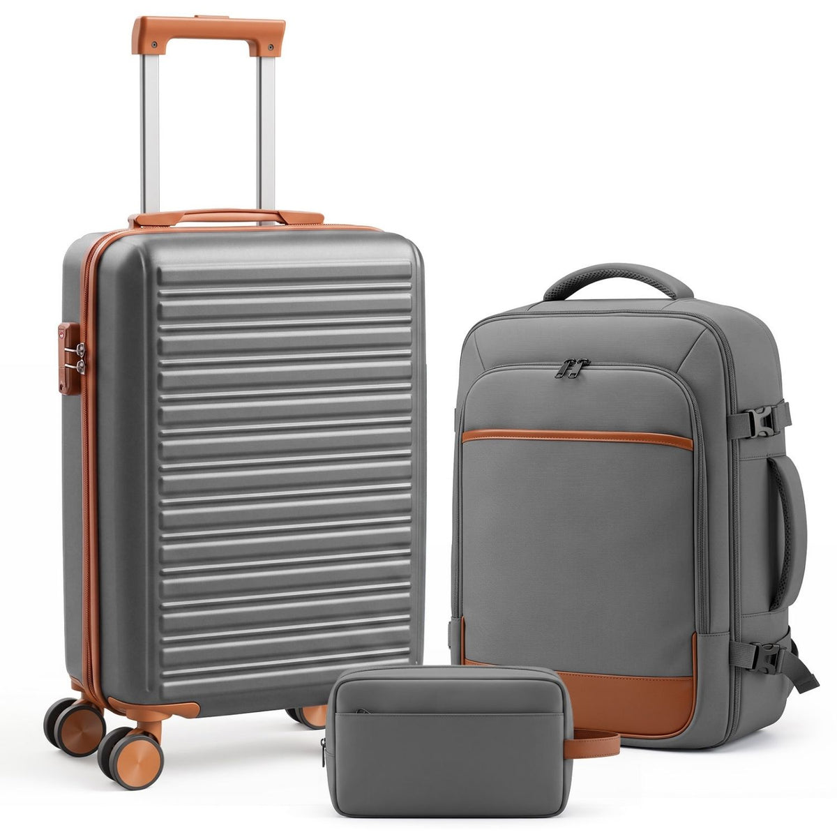 3-piece travel set in gray
