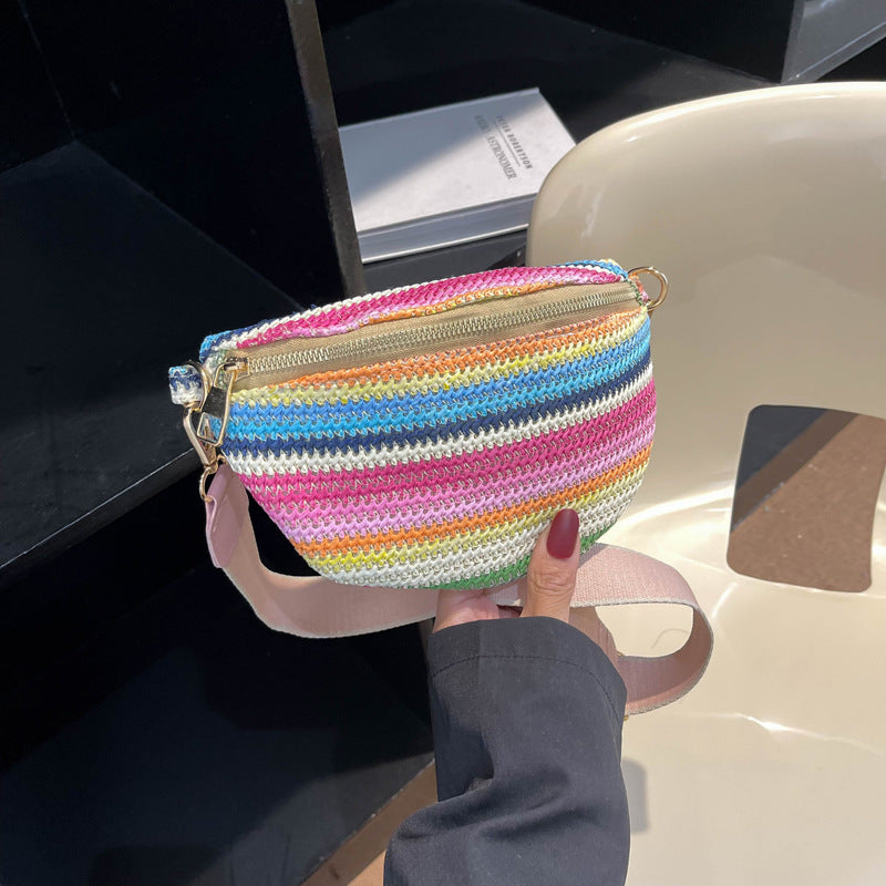 Boho woven beach sling bag - Rainbow