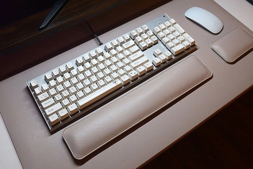 Warm Gray vegan leather desk mat with keyboard and mouse wrist rests