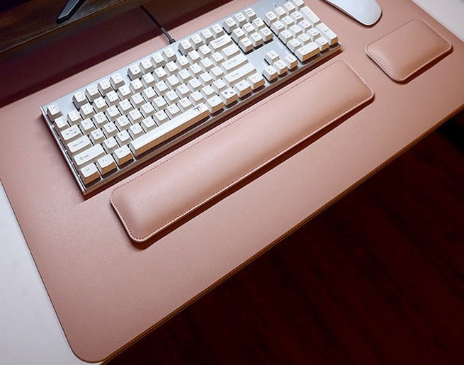 Blush Pink vegan leather desk mat with keyboard and mouse wrist rests